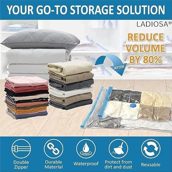 Vacuum Storage Bag Packaging Bag For Vacuum Compression Storage Space Saving Storage Organizer (5 Bags With Pump)