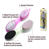 4 In 1 Foot Scrubber | Multi Use Pedicure Paddle Brush - 4 Step Pedicure Cleanse, Scrub, File And Buff (Random Color)