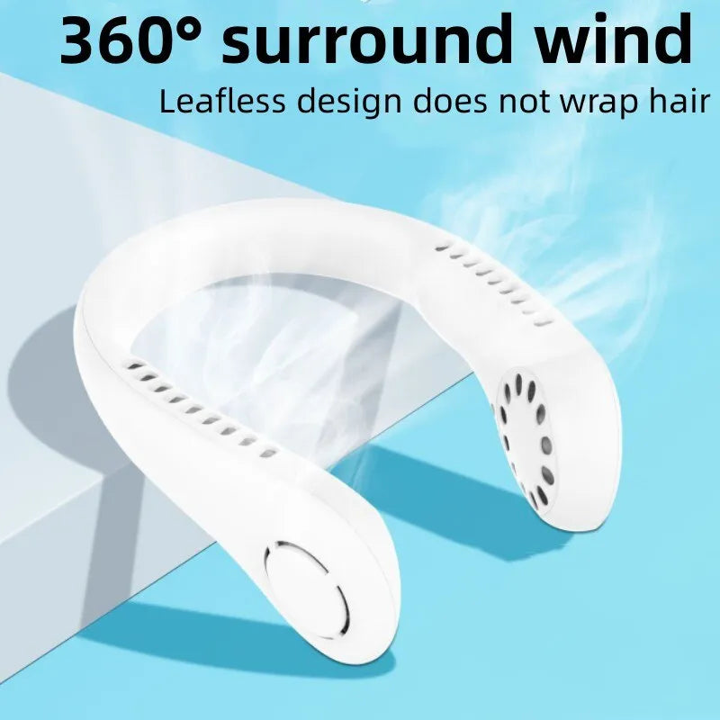 X5 Leafless Hanging Neck Fan With Adjustable Neck Band - Portable Rechargeable Neck Fan - Neck Fan For Summer (Random Color)