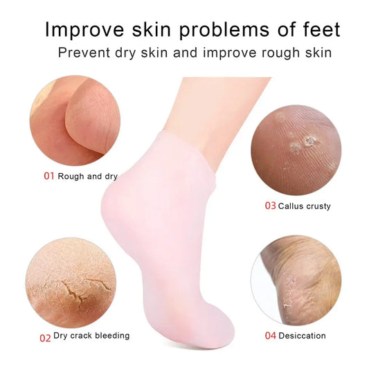 (High Quality) 1Pair Silicone Jelly Socks Gel Moisturizing Socks Foot Care Protector