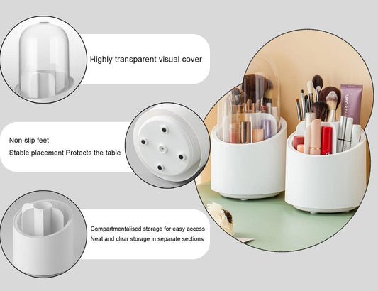 Brush Container Makeup Brush Holder Dust-Proof Rotating Plastic Lipstick Eyebrow Pencil Vanity Supplies ( Random Color)