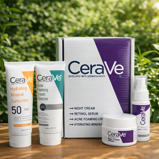 CeraVe Complete Skincare Bundle For Acne & Anti-Aging | Includes Acne Foaming Cream Cleanser, Retinol Serum, Night Cream & Hydrating Mineral Sunscreen SPF 50