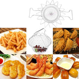 STAINLESS STEEL MULTI-FUNCTIONAL FOLDABLE COOKING Chef Basket Deluxe Kitchen Colander, MESH STEAM RINSE STRAIN FRY BASKET DEEP FRYER