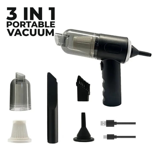 3 In 1 Portable Wireless Vacuum Cleaner – High Power Suction, Air Pump & Duster For Home, Car & Laptop