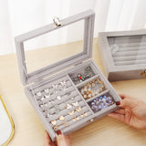 Mistico Velvet Carrying Case With Glass Cover Jewelry Ring Display Box Tray Holder Storage Box Organizer Earrings Bracelet Showcase