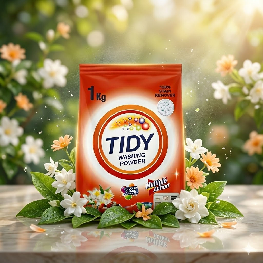 Tidy Washing Powder 1KG – 100% Stain Remover & Multiple Action Formula For Machine & Hand Wash