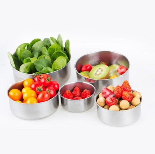 5pc Set Stainless Steel Bowl With Lid Kitchen Refrigerator Food Storage Mixing Bowls Sealed