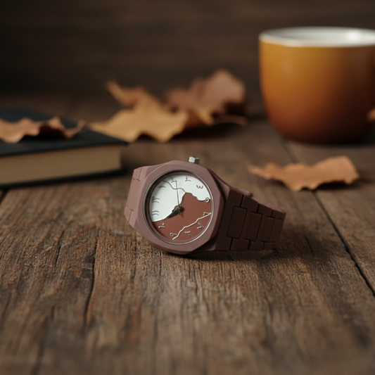 Brown And White Aura Watch Elegant Stylish Design Durable Build Comfortable Strap Clear Display Perfect For Daily Wear And Special Occasions