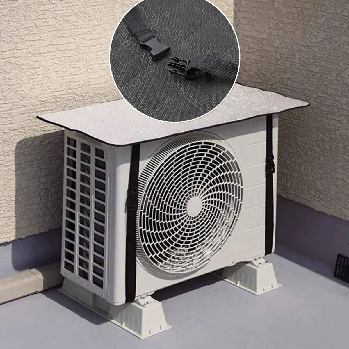 AC Outdoor Unit Sunshade Cover – Silver Foil Reflective Heat Shield & Dust Protector For Air Conditioner External Units | With Clip