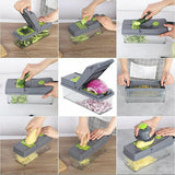 16-In-1 Multifunctional Vegetable Chopper & Slicer With Colander Basket And Storage Container – Heavy-Duty Food Cutter & Dicer For Onion, Potato, Carrot, Garlic & More