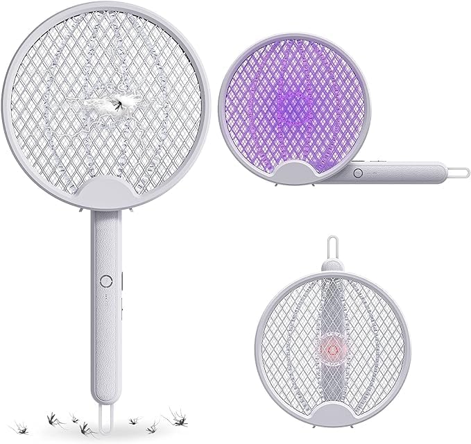 Foldable Swivel Mosquito Bat, 3 In 1 Mosquito Racket USB Rechargeable, Bug Zapper Electric Fly Swatter With UV Light Lamp, Hangable Mosquito Swatter Racket W/Long Lasting Lithium-Ion Battery