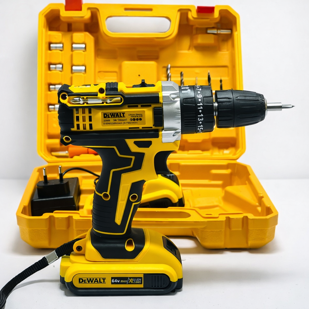 DeWalt 64V Cordless Electric Drill Machine With Battery & Carry Case Screwdriver Drill Kit