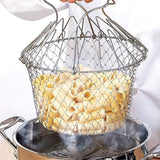 Stainless Steel Multi-Functional Foldable Chef Basket – Deluxe Kitchen Colander, Mesh Steam, Rinse, Strain & Fry Basket