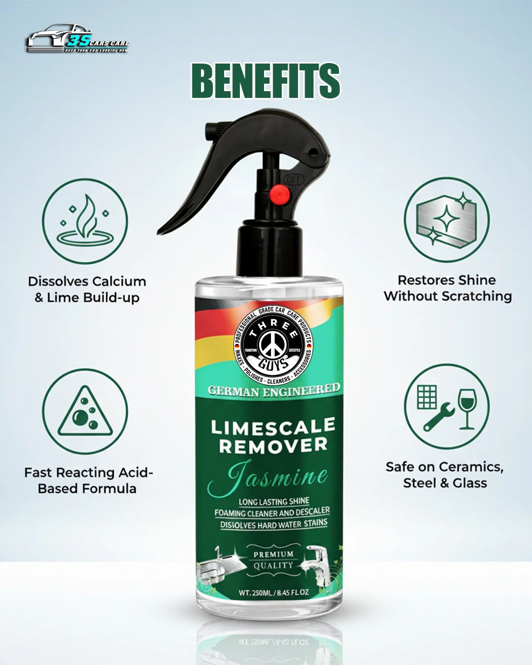 Limescale Remover – Foaming Cleaner & Hard Water Descaler | THREE GUYS - German Engineered (250)