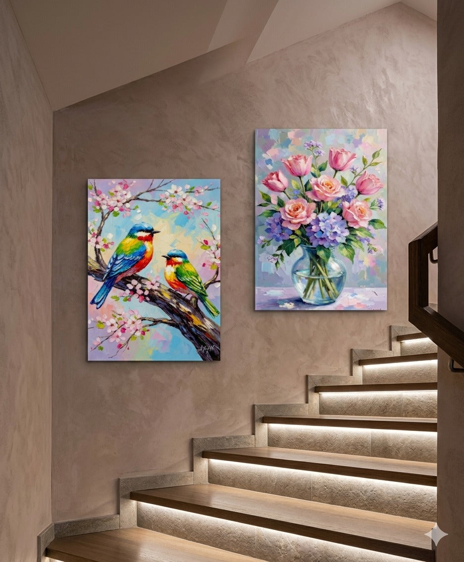 2Pcs Birds Wall Frame | Decorative 8x11 Inch Frames For Home & Office | Double Tape Included