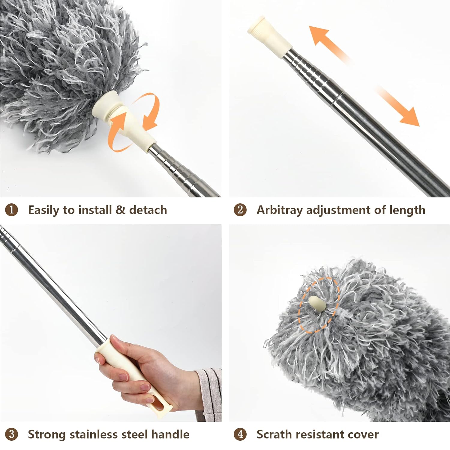 Grey Flexible Microfiber Duster – Bendable Long Reach Cleaning Brush For Home & Office