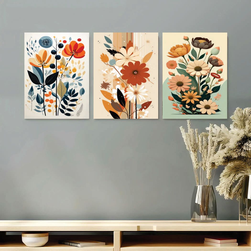 Set of 3 Premium Wall Art Photo Tiles – Modern Home Decor Sets  8x11
