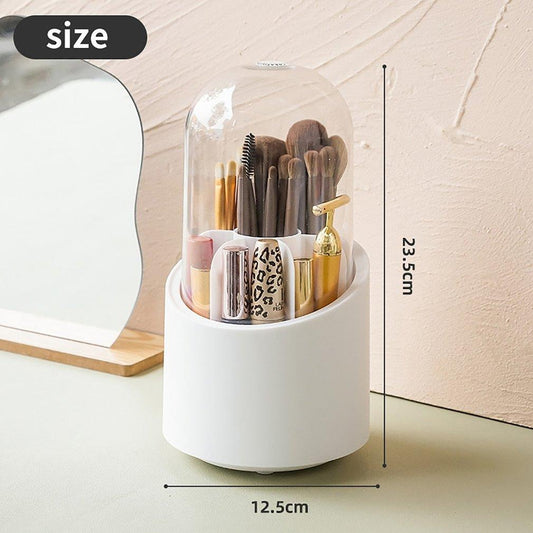360° Rotating Makeup Brush Storage Box | Desktop Cosmetic Organizer For Brushes, Lipsticks, Eyebrow Pencils & Beauty Tools