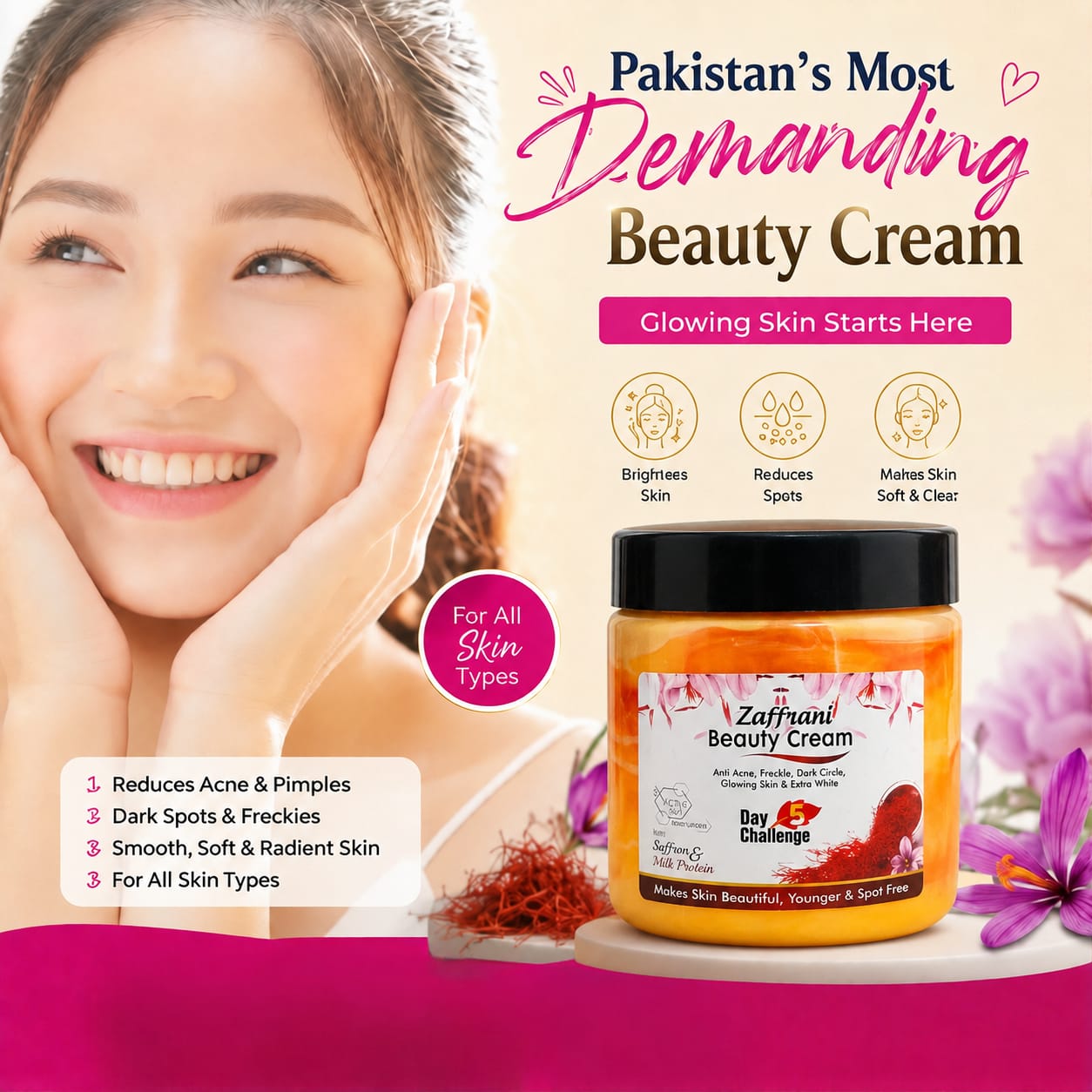 Zafrani Beauty Cream With Saffron & Milk Protein For Skin Care - 500g