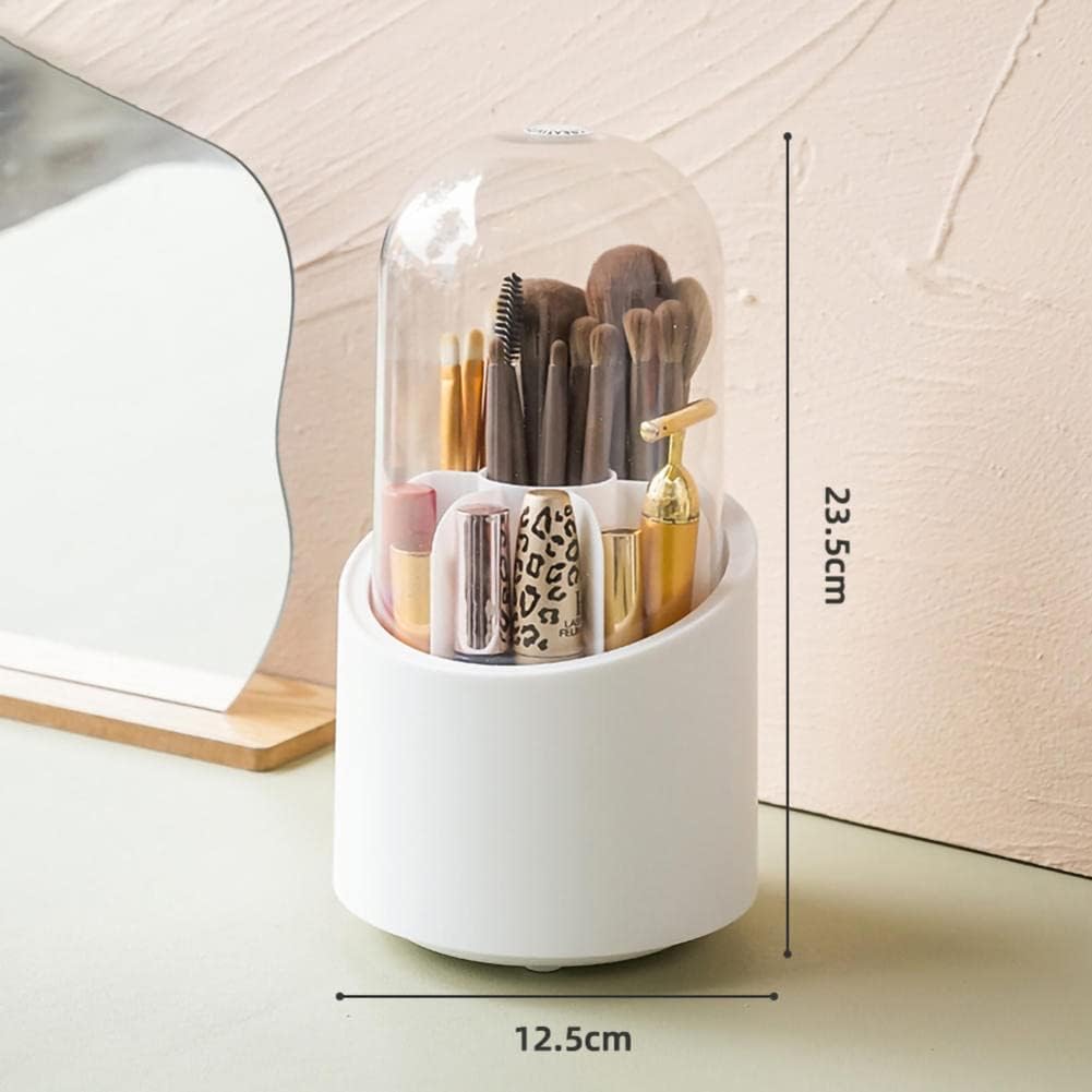 Brush Container Makeup Brush Holder Dust-Proof Rotating Plastic Lipstick Eyebrow Pencil Vanity Supplies ( Random Color)