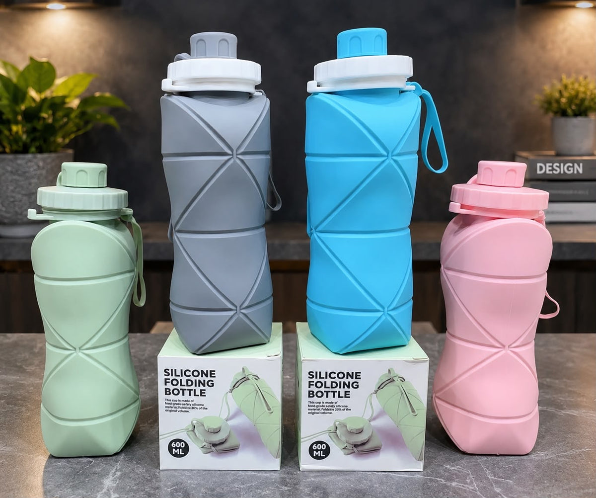 Silicone Folding Bottle | 600ML Silicon Foldable Bottle | Smart Travel Bottle Collapsible Design (Random Color)