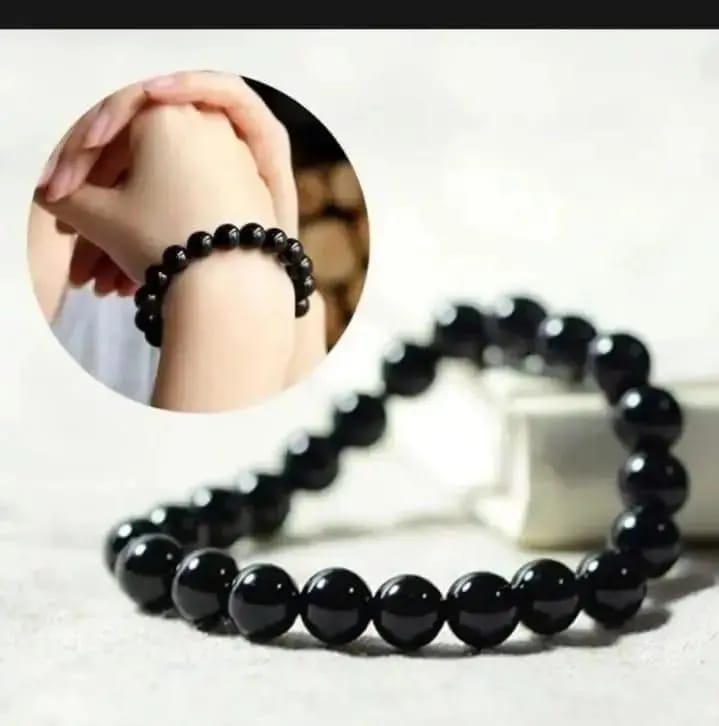 Black Pearl Beaded Bracelet For Men And Women - Stylish Unisex Accessory Crafted With Alloy And Decorative Beads In A Free Size Design