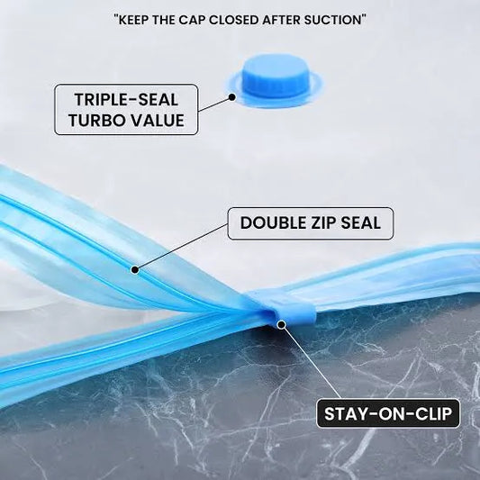 Vacuum Storage Bags Set (5 Bags + 1 Hand Pump) – Reusable Space Saver Compression Bags For Clothes, Bedding & Travel