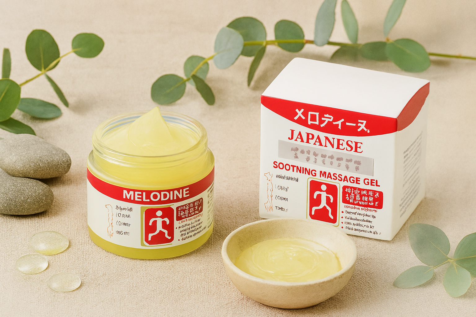 MELODINE Japanese Soothing Massage Gel – Muscle & Joint Pain Relief Cream For Shoulder, Neck, Back & Knee – Fast-Absorbing Herbal Formula 50 Grams