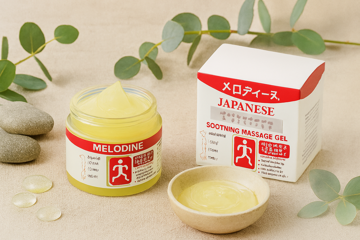 MELODINE Japanese Soothing Massage Gel – Muscle & Joint Pain Relief Cream For Shoulder, Neck, Back & Knee – Fast-Absorbing Herbal Formula 50 Grams