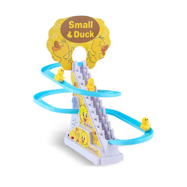 Small Duck Climbing Stairs Toy DIY Racing Track Toy Music Duck Roller Coaster(Random Color)