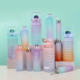 Sports Water Bottles 3 Pcs Set with Motivational Time Marker & Leak Proof Flip Top Lid  (random color)