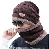 Winter Cap And Neck Elastic Knitting Thick Fleece Warm Woolen Beanie Cap Sport Hat & Neck Scarf Set 2 Piece(Random Colors)