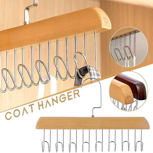 8 Hooks Wooden Clothes Hanger With Tie Rack Belt Hangers With 360°Rotating