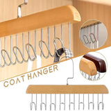 8 Hooks Wooden Clothes Hanger With Tie Rack Belt Hangers With 360°Rotating