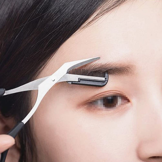Scissors Eyebrow Trimmer Scissors Comb Stainless Steel Brow Hair Scissors Clips Shaping Grooming Trimmer Makeup Accessories(Random Color)