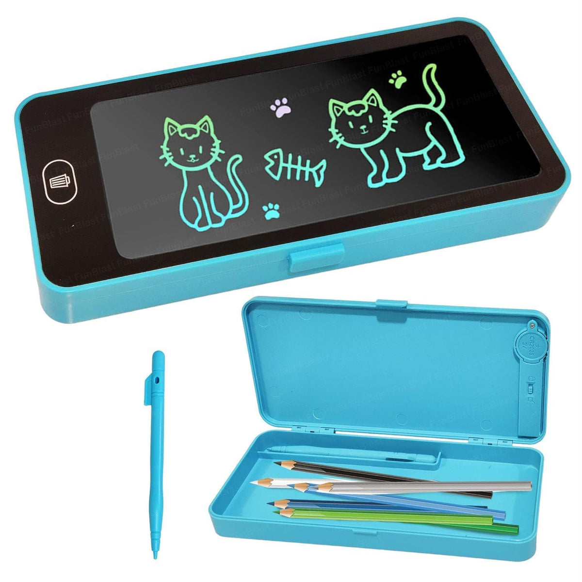 Pencil Box With LCD Writing Tablet | Kids Stationery Box With Writing Pad & Stylus | Random Color