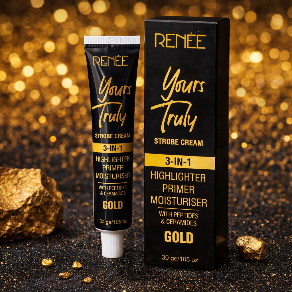 RENÉE Yours Truly 3-In-1 Gold Strobe Cream – Infused With Peptides & Ceramides For Face Highlighter, Primer & Moisturiser, 30g