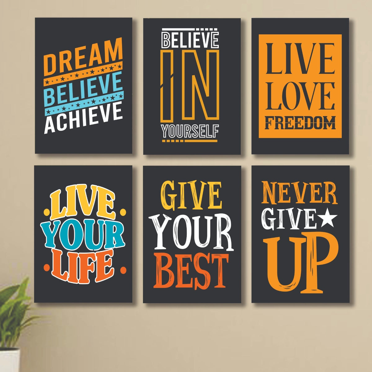 Set Of 6 Motivational Sticky Canvas Frames For Wall Decore / Sticky Phototiles