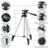 Tripod 3110 Portable Adjustable Aluminium Lightweight Camera Stand Tripod, With 3-Dimensional Head And Quick Release Plate For Video Cameras And Mobile, Black, Silver | 3110