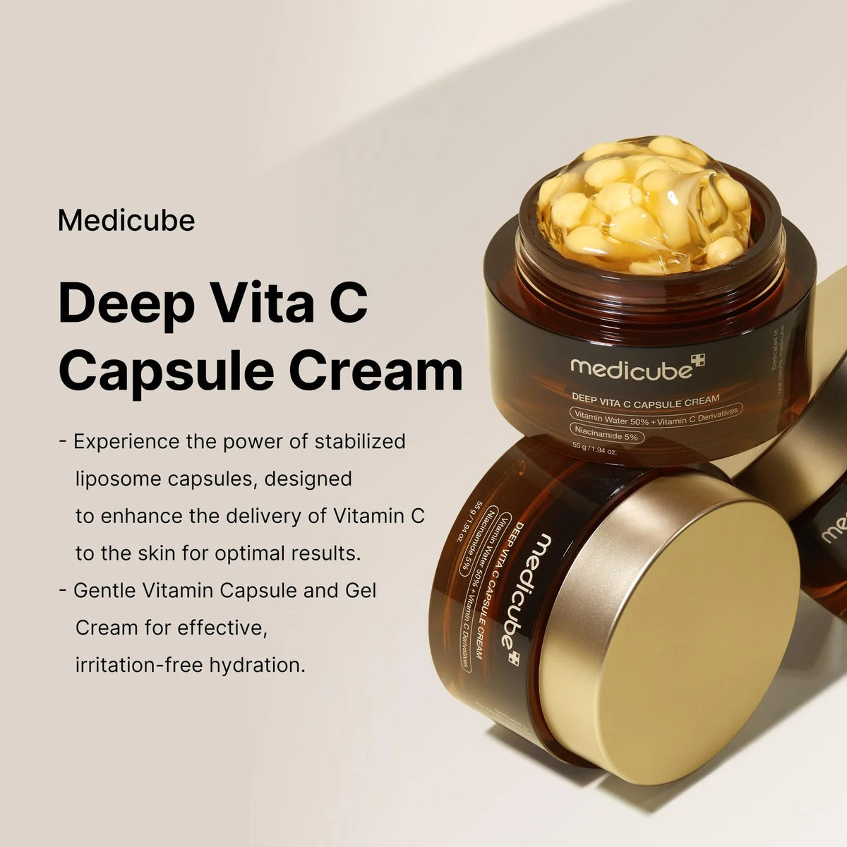 Medicube Deep Vita C Capsule Cream 55g | Brightening & Anti-Aging Vitamin C Moisturizer | Glowing Skin Care