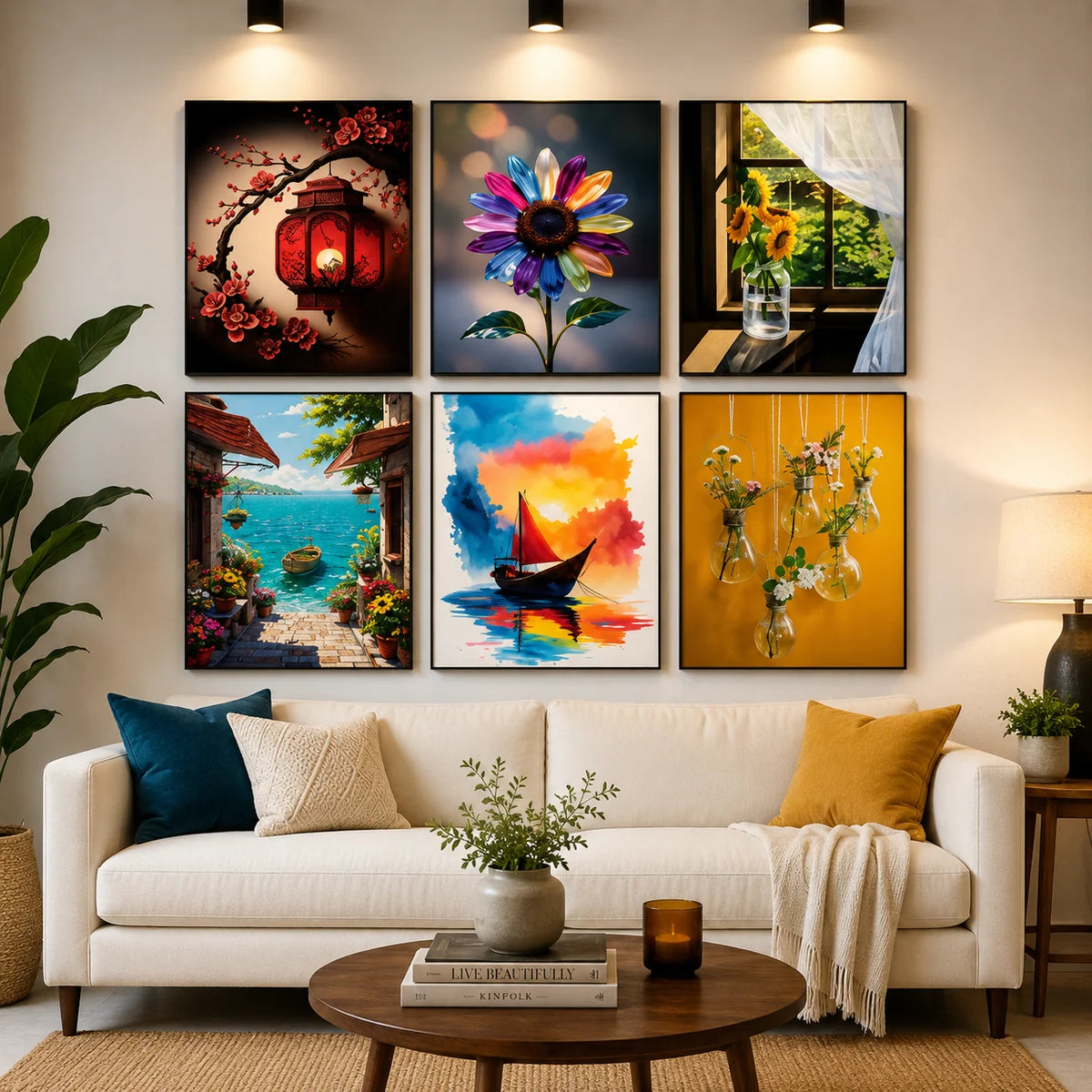 Set Of 6 Sticky Wall Art Tiles – Modern Home Décor (8x11)