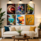 Set Of 6 Sticky Wall Art Tiles – Modern Home Décor (8x11)