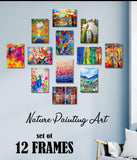 Colorful Nature Themed Canvas Art Prints 12 Pcs Set Wooden Sticky Tiles 5x7 Inches Easy Mounting