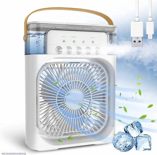 Multi-Function Portable Desktop Air Cooler Fan – High-Velocity Cooling With LED Lighting, Adjustable Speed, And Built-In Humidifier Mist (Size 10 Inch)