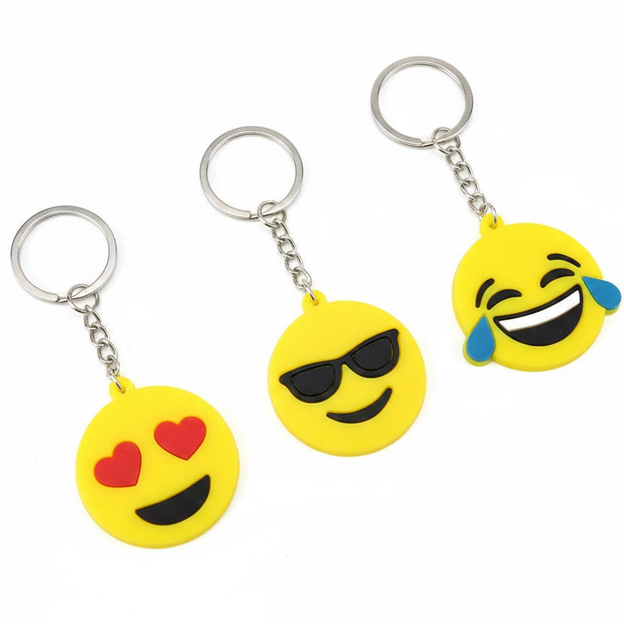 Pack Of 3 Assorted Round Emoji Reaction Keychains – Plastic Smiley Face Charms (Random Designs)