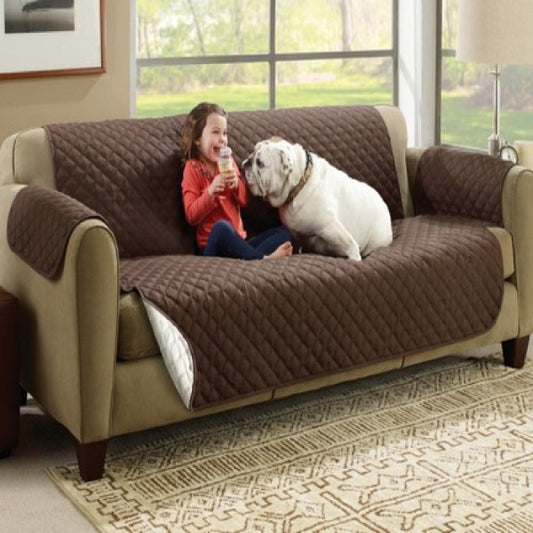 (Double SofaR COVER) EVERSIBLE WASHABLE COUCH Sofa COAT COVER - Brown