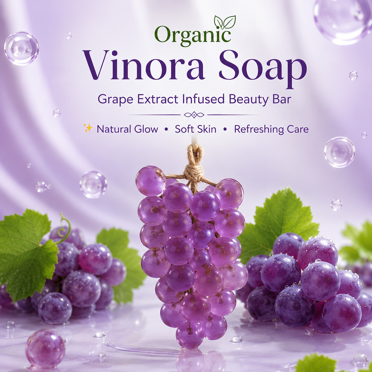 Instant Glow Organic Vinora Grapes Soap – Grape Extract Beauty Bar For Glowing, Soft & Hydrated Skin | Antioxidant-Rich Handmade Soap For Face & Body