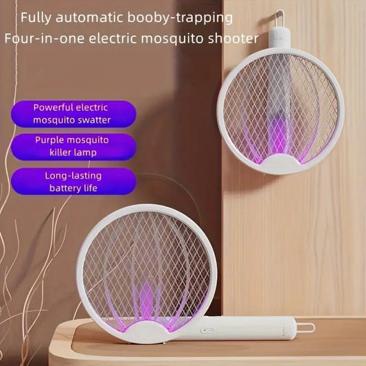 Foldable Swivel Mosquito Bat, 3 In 1 Mosquito Racket USB Rechargeable, Bug Zapper Electric Fly Swatter With UV Light Lamp, Hangable Mosquito Swatter Racket W/Long Lasting Lithium-Ion Battery
