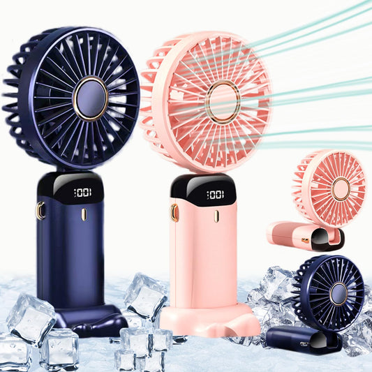 Rechargeable Hand Fan With LED Display | 5 Speed Modes Portable Mini Handy Fan For Kids & School Use