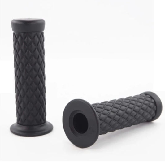 Cafe Racer Diamond Style Rubber Handlebar Grips With Bar Ends – Black (Pair)